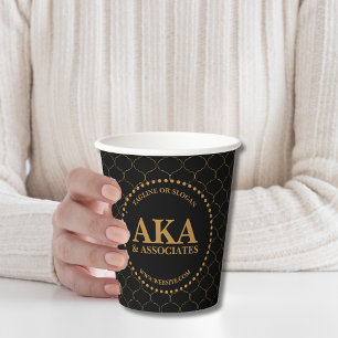 Elegant Monogram Black and Gold Paper Cups