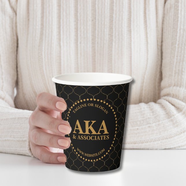 Elegant Monogram Black and Gold Paper Cups (Creator Uploaded)