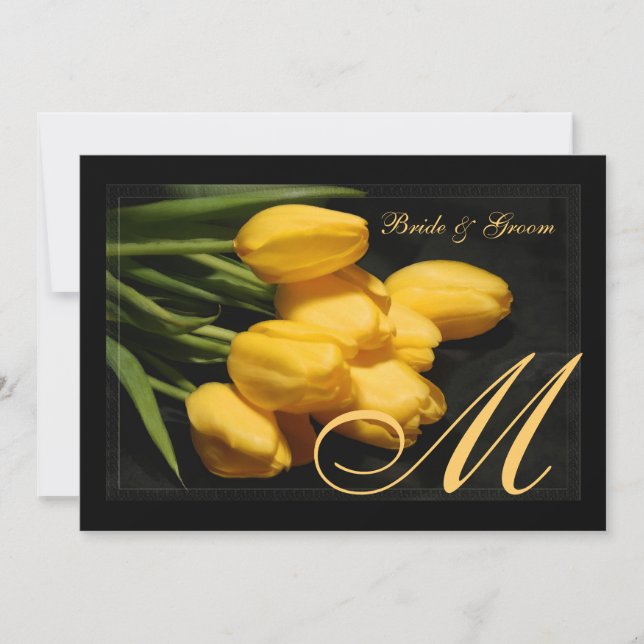 Elegant Monogram Black And Gold Tulip Invitation (Front)