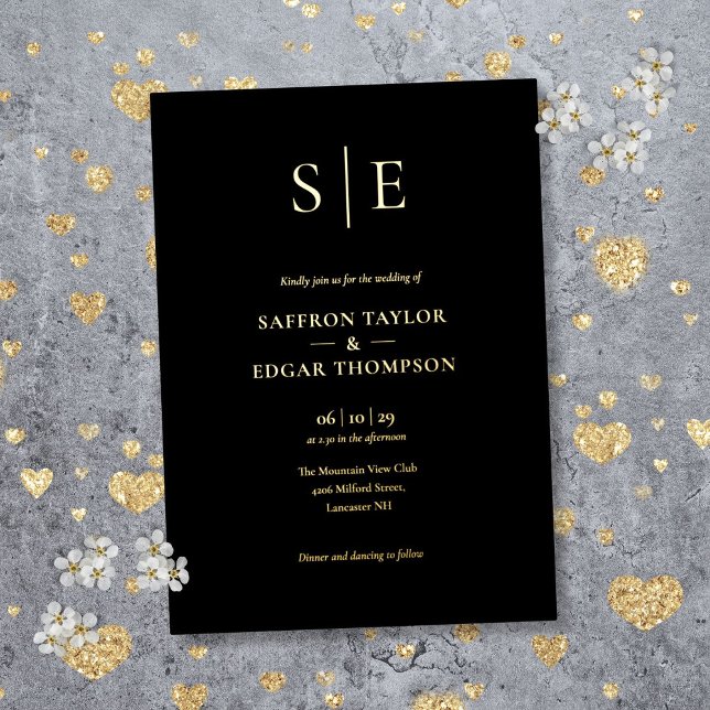 Elegant Monogram Black And Gold Wedding (Elegant Monogram Black And Gold Wedding Foil Invitation)