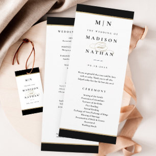 Elegant Monogram Black and Gold Wedding Programme