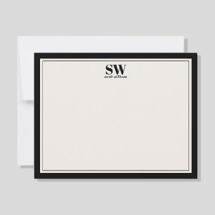 Elegant Monogram Black and Ivory Border Minimalist Card