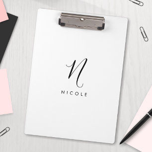 Elegant Monogram Black and White Clipboard