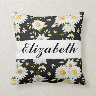 Elegant Monogram Black and White Daisy Pattern Cushion