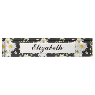 Elegant Monogram Black and White  Daisy Pattern   Nameplate
