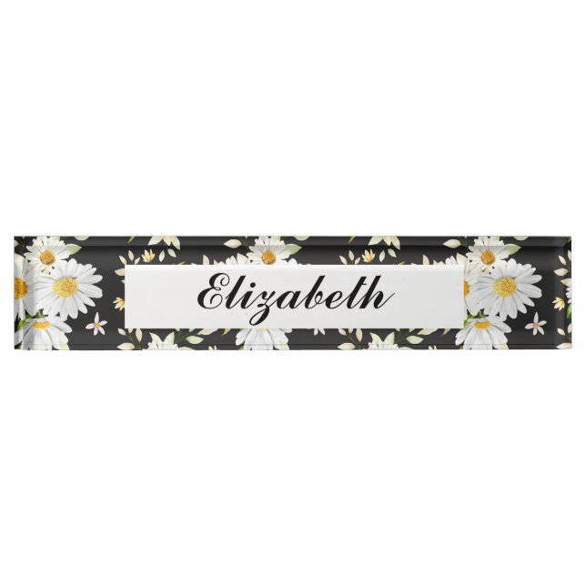 Elegant Monogram Black and White  Daisy Pattern   Nameplate (Front)