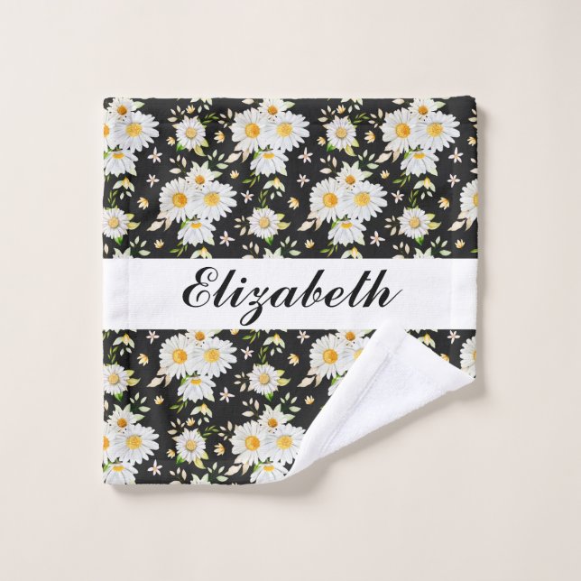 Elegant Monogram Black and White  Daisy Pattern   Wash Cloth (Wash Cloth)