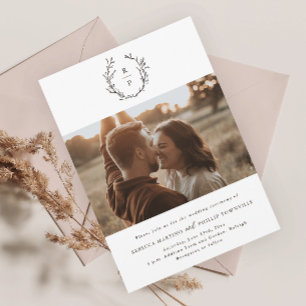 Elegant Monogram Black and White Formal Wedding Invitation