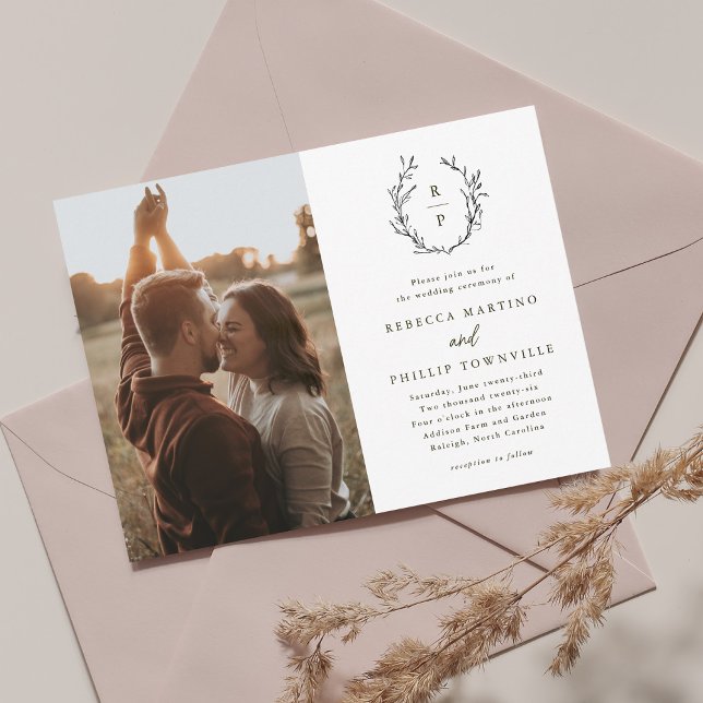 Elegant Monogram Black and White Formal Wedding Invitation (Creator Uploaded)