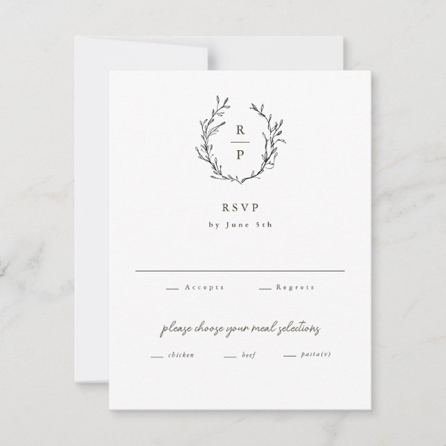 Elegant Monogram Black and White Formal Wedding RSVP Card (Front)