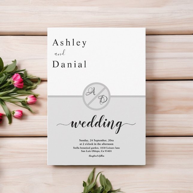 Elegant Monogram Black And White Grey Chic Wedding Invitation (Creator Uploaded)