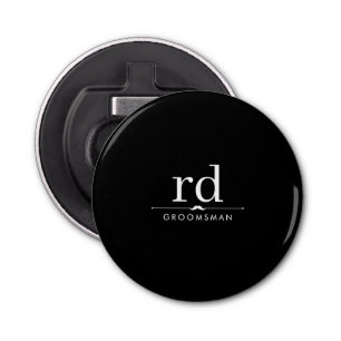 Elegant Monogram Black and White Groomsmen Gift  Bottle Opener