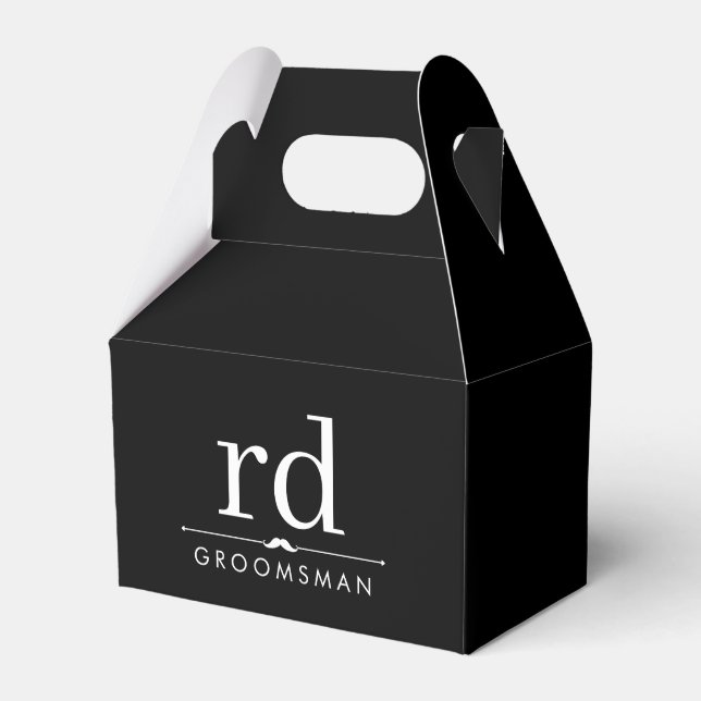 Elegant Monogram Black and White Groomsmen Gift Favour Box (Front Side)