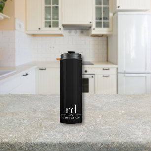 Elegant Monogram Black and White Groomsmen Gift  Thermal Tumbler