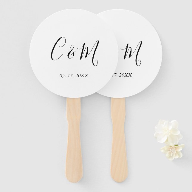 Elegant Monogram Black and White Hand Fan (Front and Back)