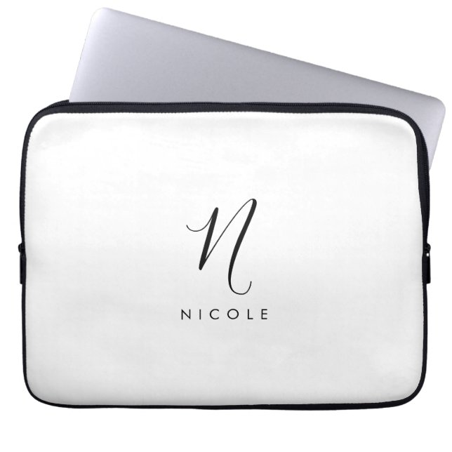 Elegant Monogram Black and White Laptop Sleeve (Front)