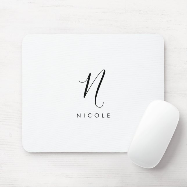 Elegant Monogram Black and White Mouse Pad (With Mouse)