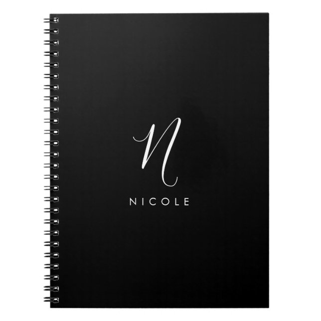 Elegant Monogram Black and White Notebook (Front)