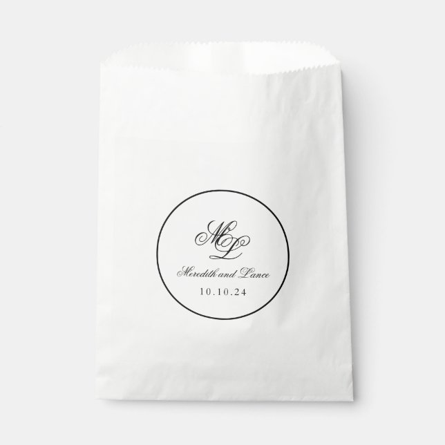 Elegant Monogram Black and White Script Favour Bags (Front)