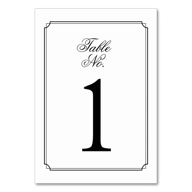 Elegant Monogram Black and White Script Table Number (Front)