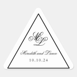 Elegant Monogram Black and White Script Triangle Sticker