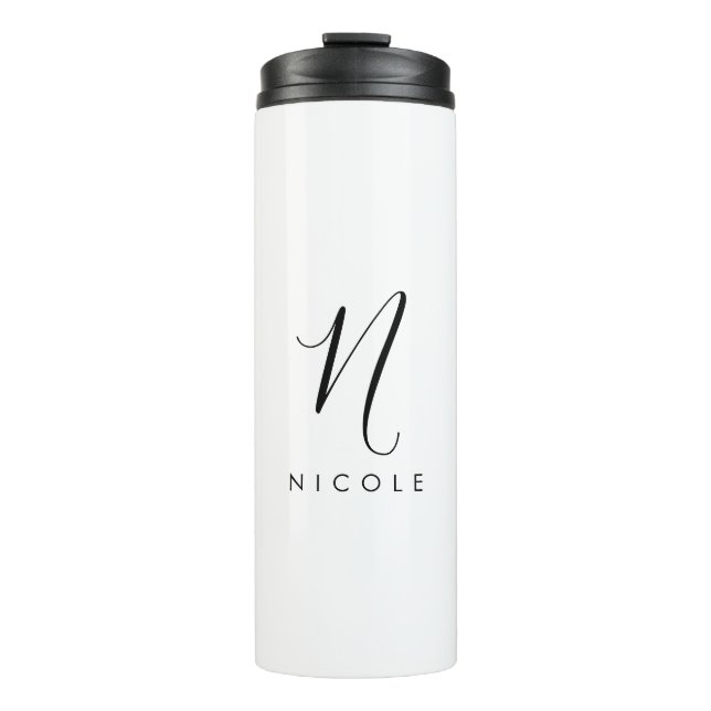 Elegant Monogram Black and White Thermal Tumbler (Front)