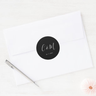 Elegant Monogram Black and White Wedding Classic Round Sticker