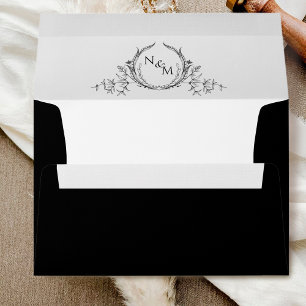  Elegant Monogram, Black and White Wedding Envelope