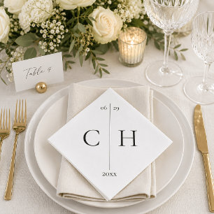 Elegant Monogram Black and White Wedding Napkin
