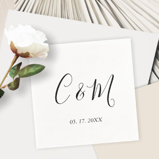 Elegant Monogram Black and White Wedding Napkin