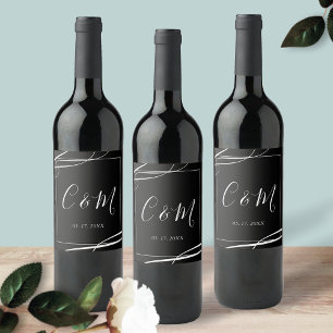 Elegant Monogram Black and White Wine Label