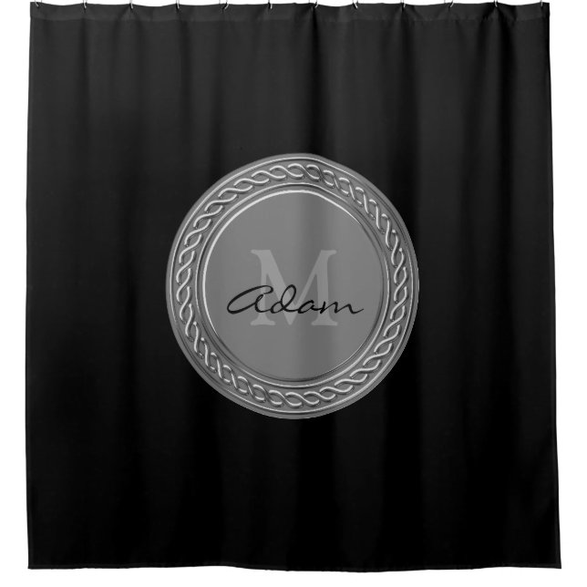 Elegant Monogram | black background Shower Curtain (Front)