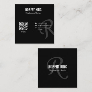 Elegant Monogram Black Barber Business Card
