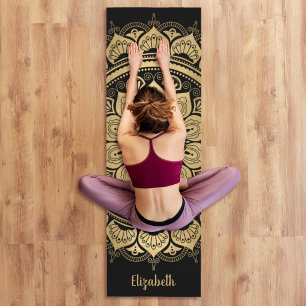 Elegant Monogram Black Boho Mandala Yoga Mat