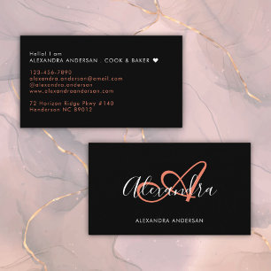 Elegant Monogram Black Coral Script Name Business Card