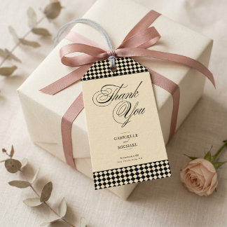 Elegant Monogram Black Cream Chequerboard Gift Tags