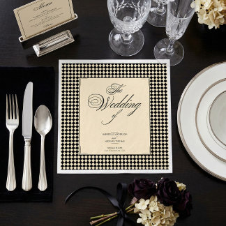 Elegant Monogram Black Cream Chequerboard Napkin