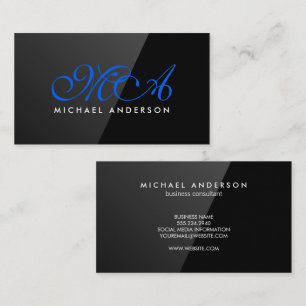 Elegant Monogram Black Gloss Business Card