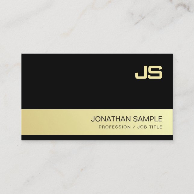 Elegant Monogram Black Gold Design Trendy Luxury Business Card (Front)