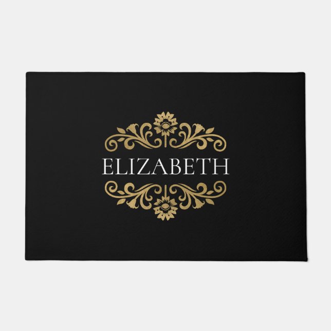 Elegant Monogram black Gold Doormat (Front)
