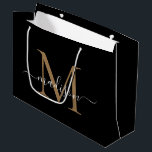 Elegant Monogram Black Gold Elegant Script Name Large Gift Bag<br><div class="desc">Elegant Monogram Black Gold Elegant Script Name Large Gift Bag</div>