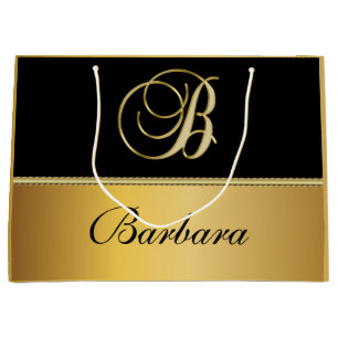 Elegant Monogram Black Gold Elegant Script Name Large Gift Bag