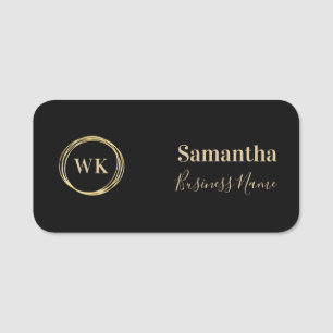 Elegant Monogram Black Gold Employee Name Tag