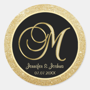 Elegant Monogram Black Gold Glitter Wedding Seals