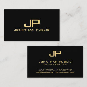 Elegant Monogram Black & Gold Luxury Premium Pearl Business Card