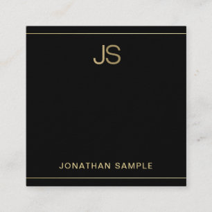 Elegant Monogram Black Gold Luxury Premium Thick Square Business Card