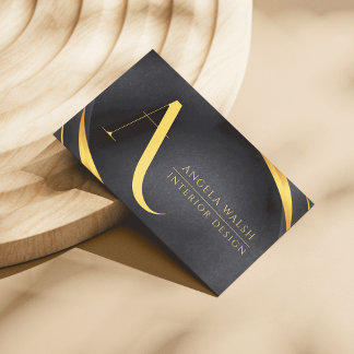 Elegant Monogram Black & Gold Minimalist  Business Card