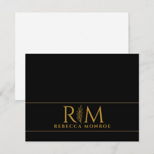 Elegant Monogram Black Gold Name Card