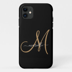 Elegant Monogram Black Gold Name  Case-Mate iPhone Case