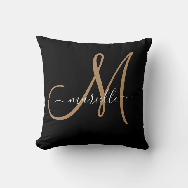 Elegant Monogram Black Gold Name  Throw Pillow (Front)